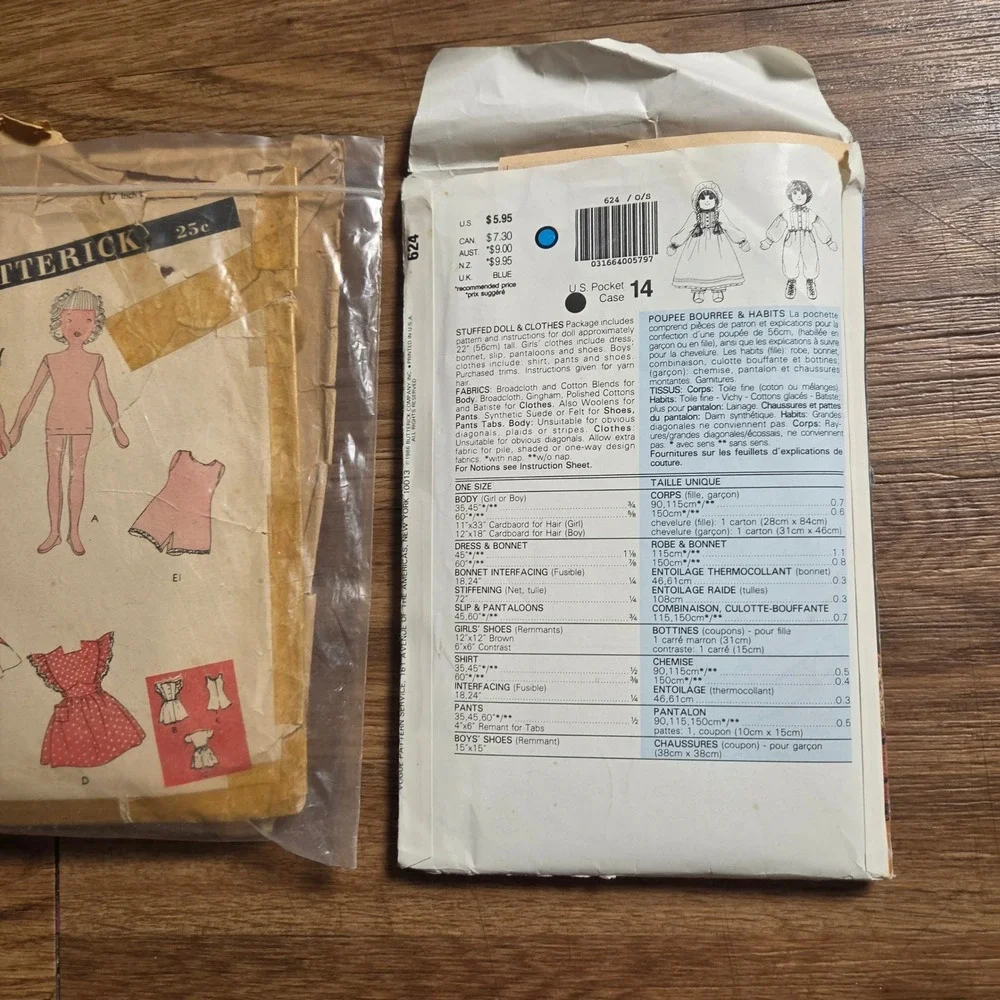 Vintage Lot Doll Sewing Pattern Vogue 624 McCall's 7222 Butterick Du Barry 5972